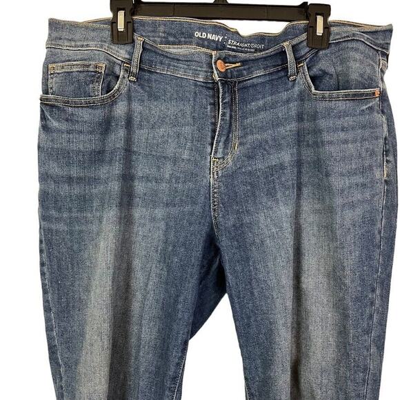 Old Navy Straight Mid Rise Raw Hem Womens Distressed Stretch Blue Jeans sz 14 - Picture 5 of 16